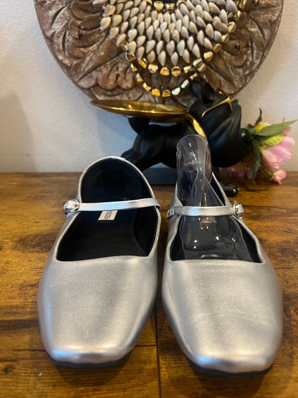 Steve Madden Women's Violette Mary Jane Flat, Silver Metallic, 9.5